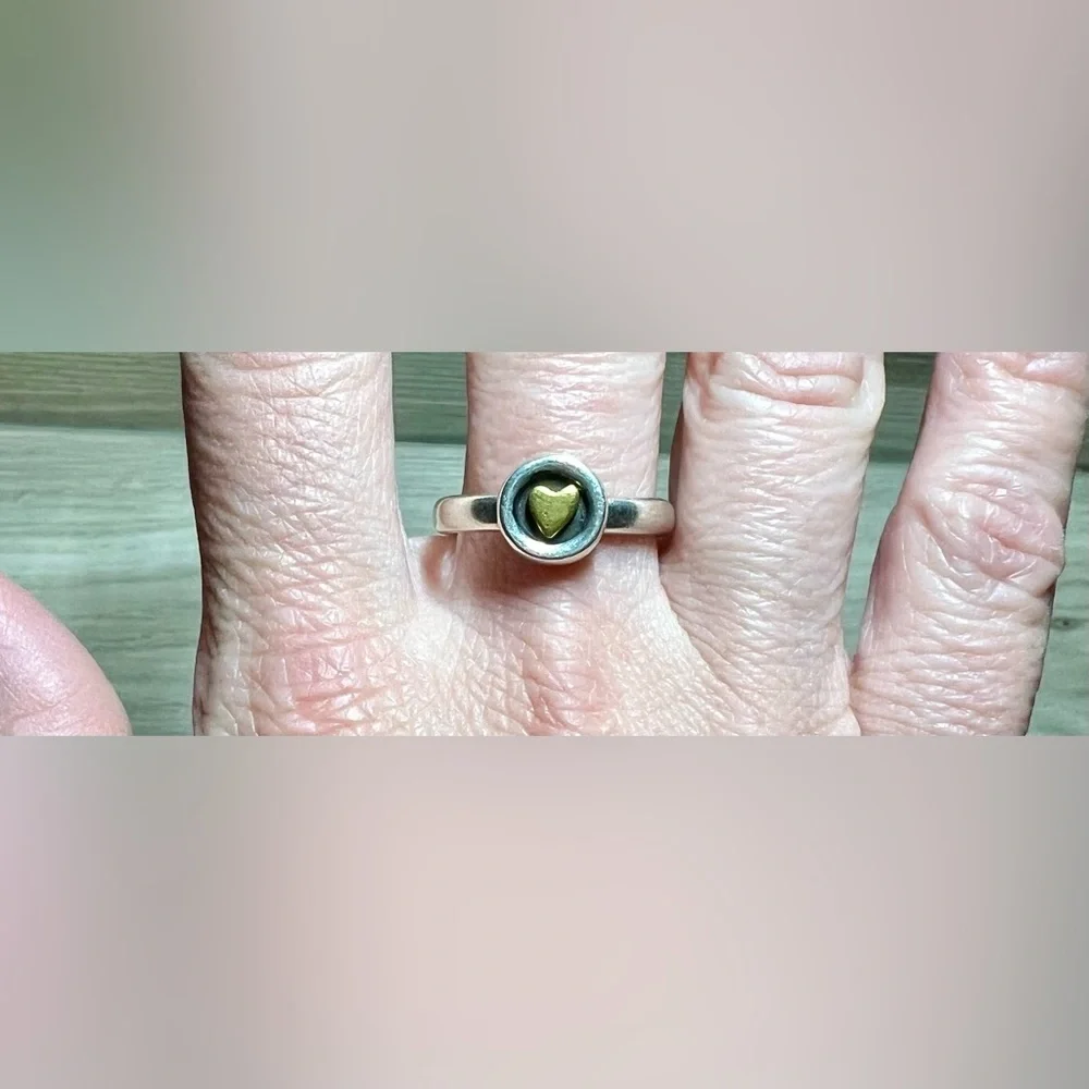 Vintage Artisan (FF) Sterling Silver & Gold Modernist Shadowbox Heart Ring